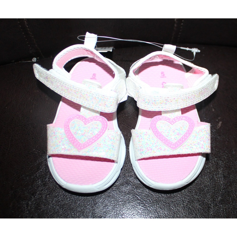 toddler girls heart pink and white sandals size 5